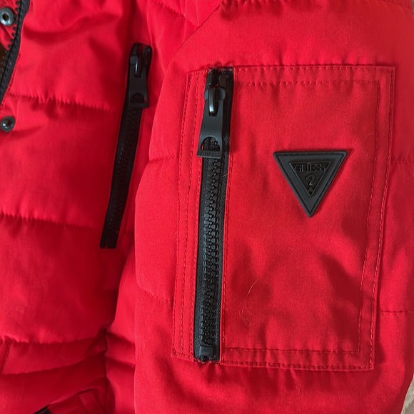 GUESS: Red Winter Parka with Faux Fur Detachable Hood, Size Small - Picture 9 of 10